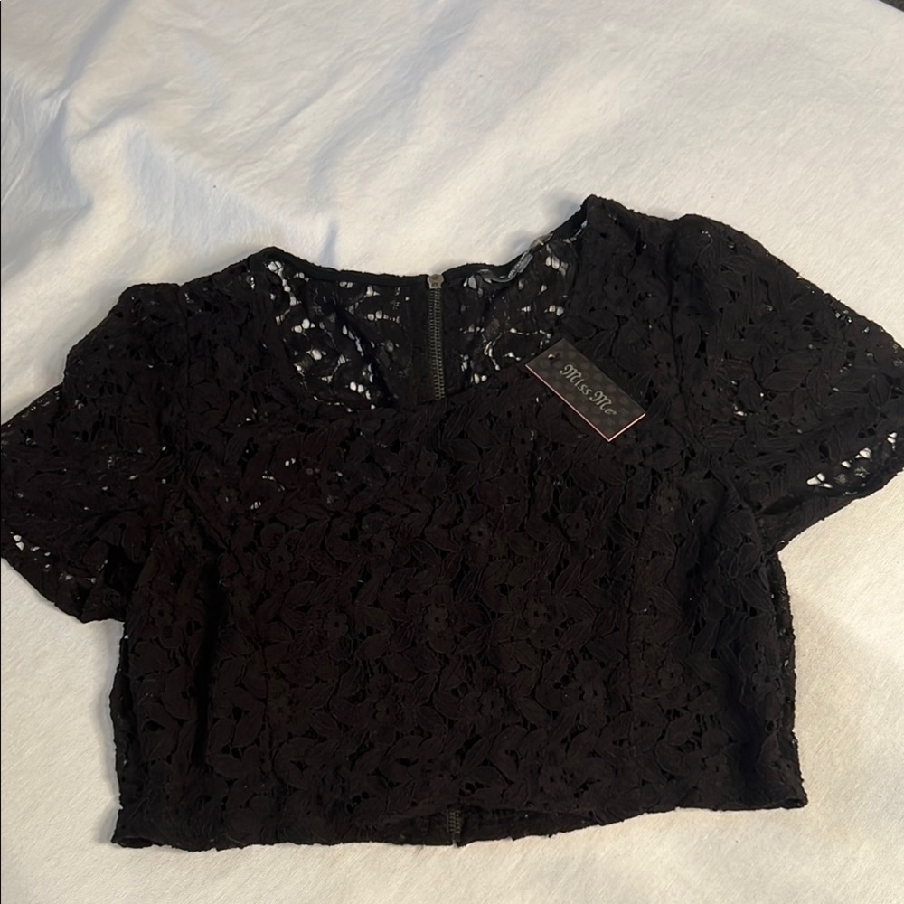 NWT- Miss Me Black Crop Embellished Blouse - Picture 1 of 7